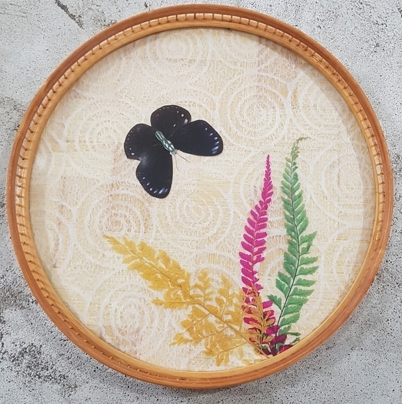 1970s Pressed Butterfly Bamboo Coaster & Tray Set - Picture 3 of 11